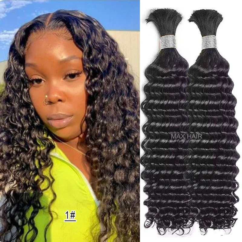 Deep Wave Mass Inimese juuksed punumiseks Extenciones De Cabello Natural Humano Weaving Töötlemata_voghion.com
