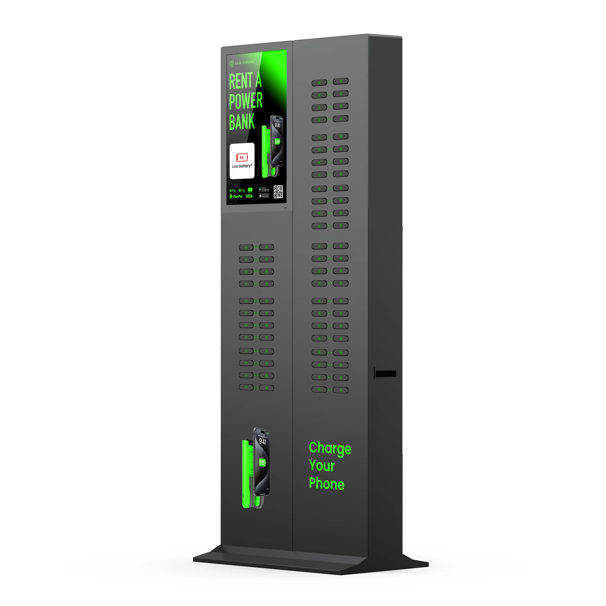 72 Slots Fast Charging Self-Service Term Machine Sharing Rental Station 23.8" Screen Rent Mobile Phone Shared Powerbank Kiosk