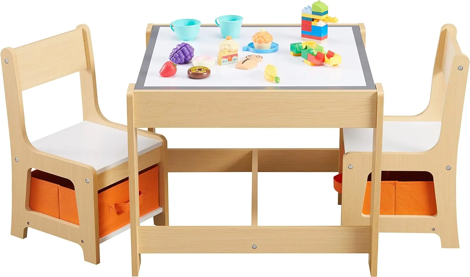 Detachable Sensory Table and Chair Set for Children, 3 in 1 Wooden Toddlers Drawing Table with Storage Drawers