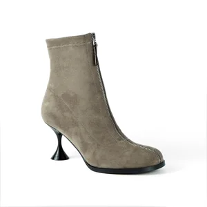 Women's Taupe Suede Ankle Boots - Zipper Detail Stiletto Heel Slim-Fit Casual Dress Footwear 2026 Autumn