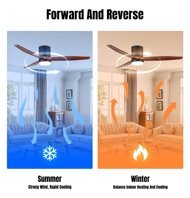 42 52inch Iron Black Unique Solid Wood Air Purifier Ceiling Fan for Living Room with Light