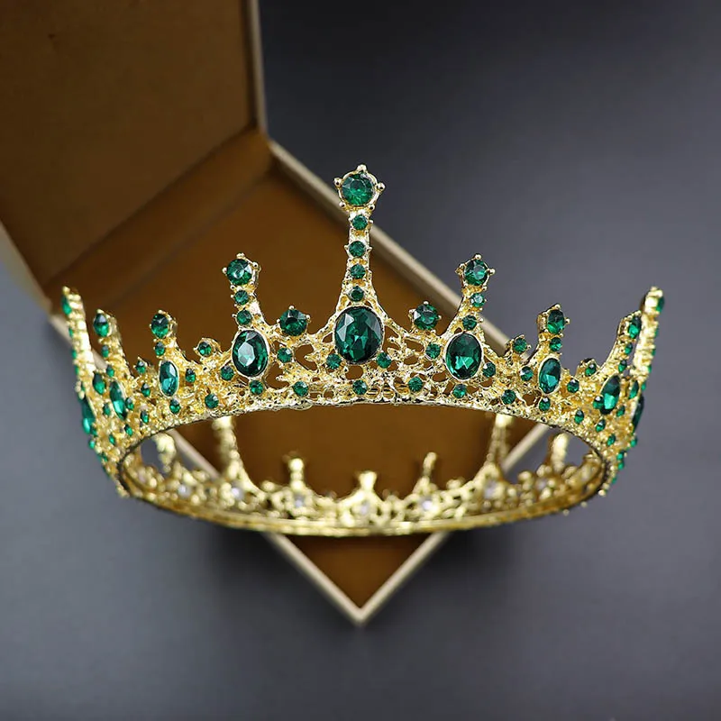 Luxury Baroque Green Diamond Bridal Crown For Hair Decoration Oem