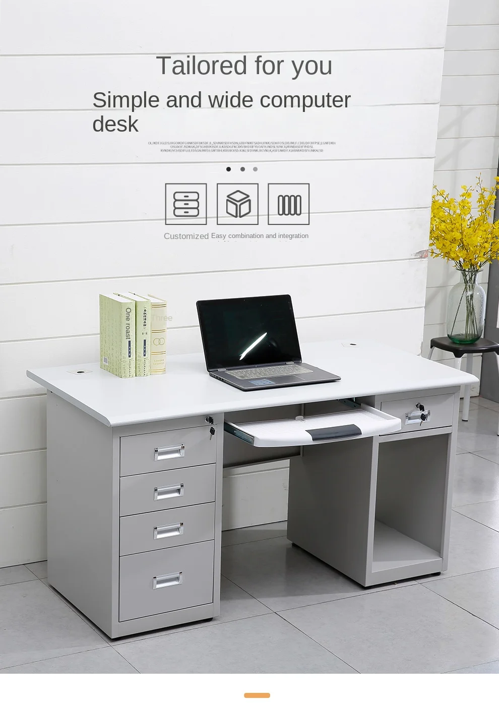 Steel Office Computer Desk With 5 Drawers Metal Office Equipment