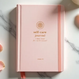 Customizable Self Care Notebook with Hard Cover Saddle Stitching and Thread Sewing Binding for Mental Wellness and Planning