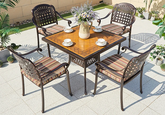 French Style Outdoor Furniture Aluminum Patio Table Set Nordic Backyard ...