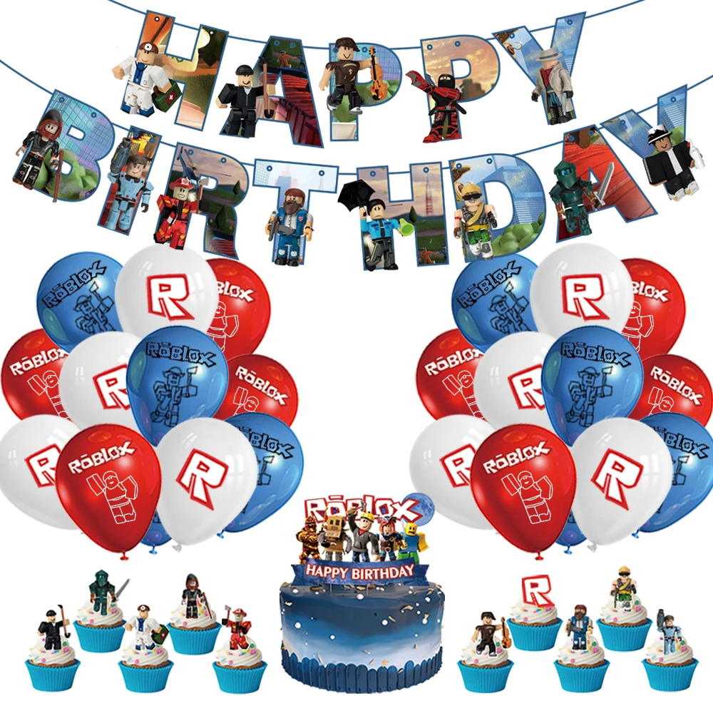 Roblox jogo festa decoração suprimentos bolo inserir cartão mundo virtual  aniversário puxar bandeira espiral charme - AliExpress