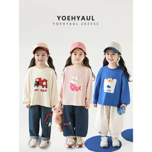 YOEHYAUL GN5725 Spring Unisex Kids Cotton Shirt Girl Boy 1-10T Long Sleeve Custom Kids Shirts for Children