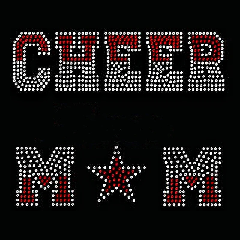 Wholesale free sample Cheer Mom Transfer Heat letter rhinestone transfer iron on rhinestone transfer
