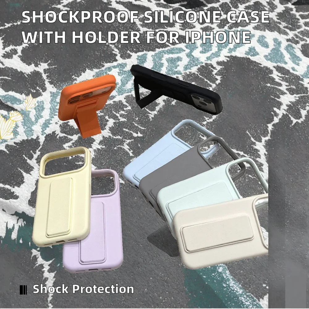 2026 Hot Selling Luxury Shockproof Soft Liquid Silicone Phone Case Strip Stand for 17Pro Max 17air 17pro Anti-Yellowing case