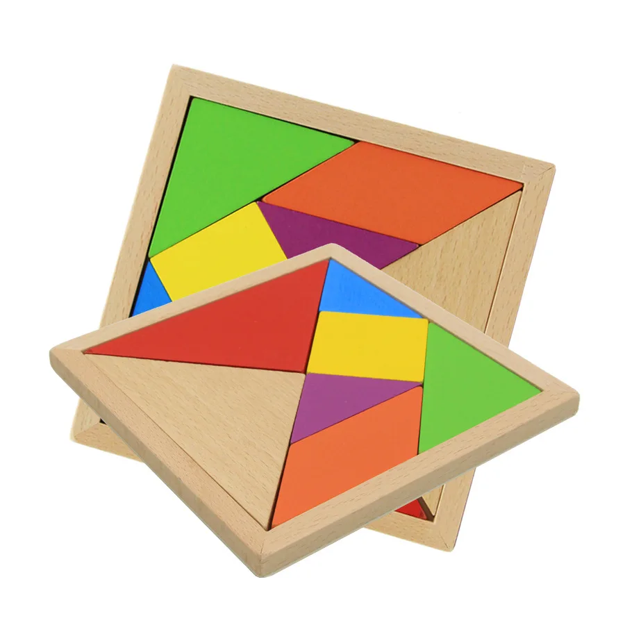 Kids Wooden Tangram Brain Teaser Jigsaw Puzzle Game Educational Toy 