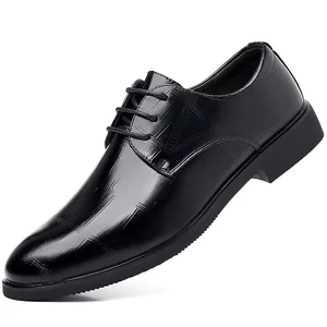 Men's British Style Black Trendy Shoes Casual Business Dress Pointed Toe Large Size Pu Leather Shoes for Men