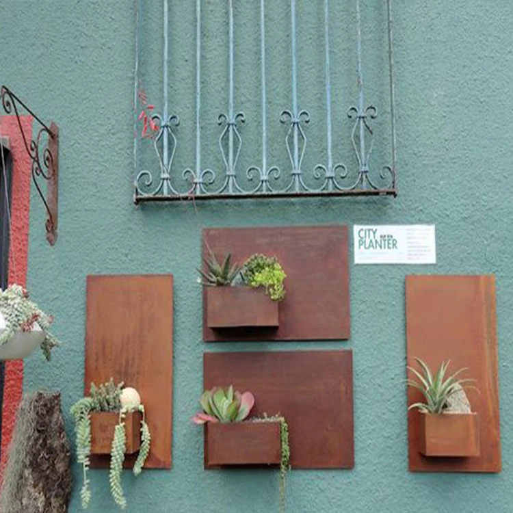 Стальной плантатор corten, подвесной Плантатор, прямоугольный стальной кортеновый стальной плантатор, подвесной на стену