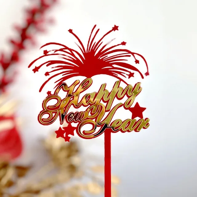 New Year 2025 decorations fireworks acrylic cake topper Happy New Year cake decorating supplies