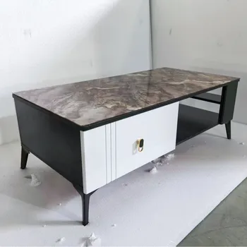 Light Luxury MDF Wood Rock Slab Coffee Table for Living Room Easy Assembly European Farmhouse for Home Dining Hotel Furniture