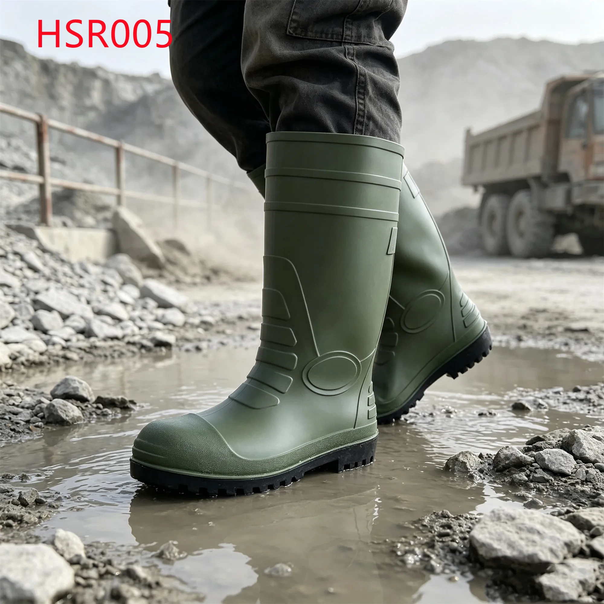 LXG,Kenya Fishing Industry SRC Standard Hua Singh Olive Green Rubber Boots Steel Toe&midsole Insert GumBoots in Tanzania HSR005