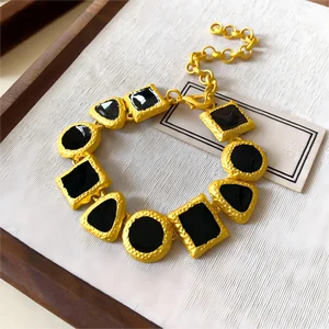 Muxcor Women Fashion Alloy Gold Chain Bracelet Bracelet Black Geometric Pattern Exaggerated Bracelets Designer Inspired Jewelry