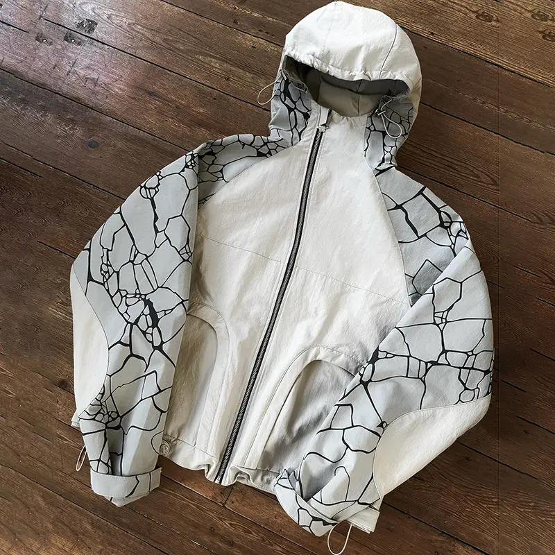 Salati Custom Water-proof Zip up Windbreaker Jacket Nylon Polyester Adjustable Cuff Printed Sleeve Sportswear Jacket for Men gallery 6