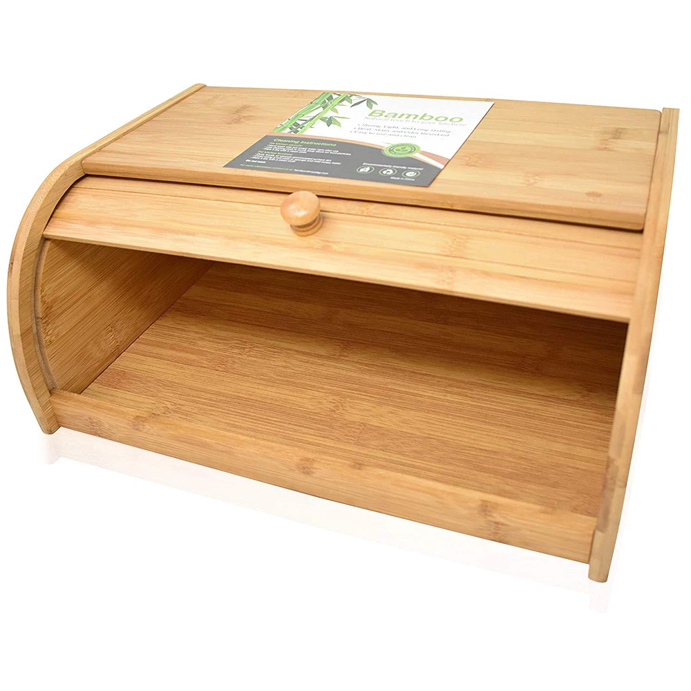 Luxury Kitchen Bamboo Food Storage Box Bread Container Bamboo Bread Box
