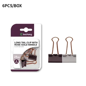 Large Modern Popular 25mm Long Tail Binder Clip Rose Gold Color Square Spring Pins for School & Office