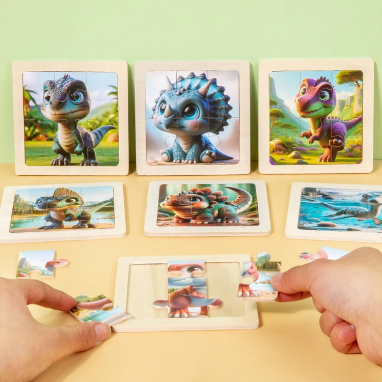 Wood Toy Cartoon Cute Dinosaurs Animal Jigsaw Puzzle Game Educational ...