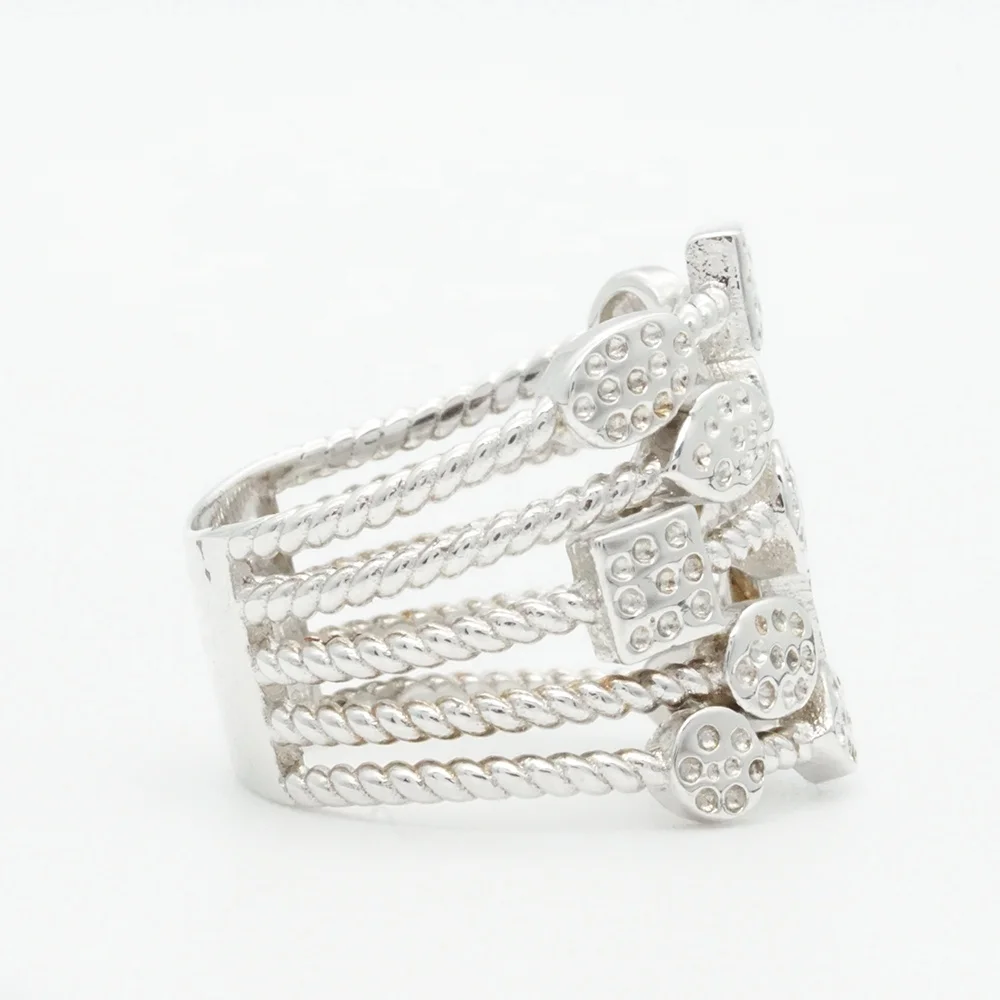 European and American Chic Women's Geometric Elements Collection Dotted Design Silver Prom Jewelry Rings for Wedding and Party