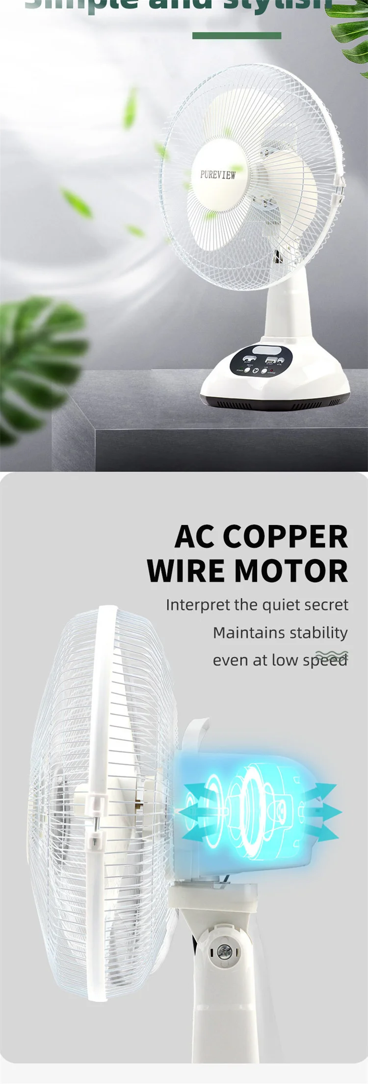 12/16 Inch Rechargeable Fan Doubles Lead Acid Battery AC Charging Solar ...