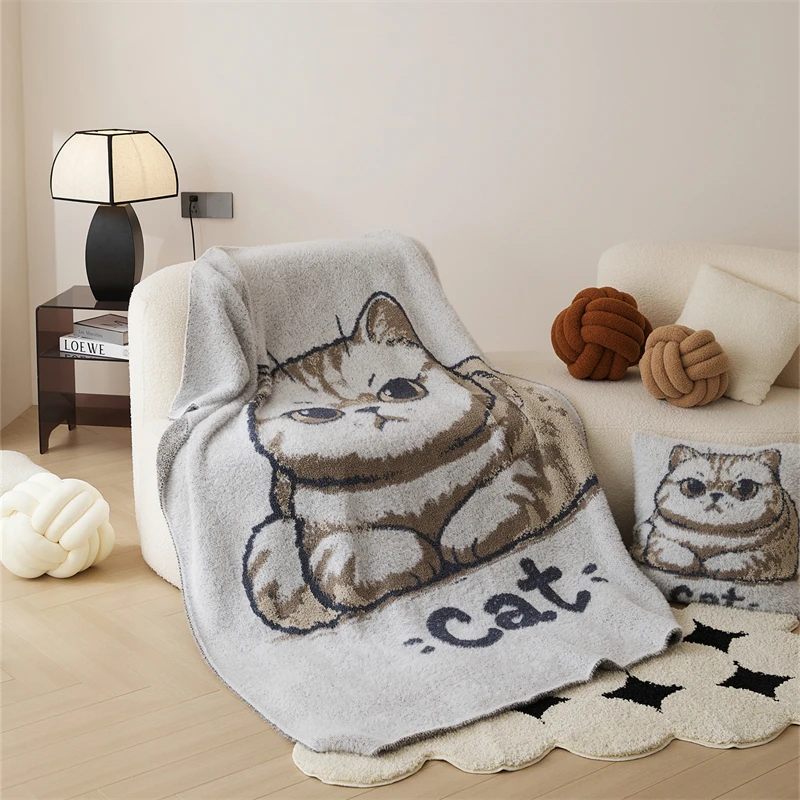 2024 High Quality Super Cute Angry  Cat Jacquard Knitted Throw Blanket For Children's Gifts And Home Decoration OEKO-TEX  KT supplier