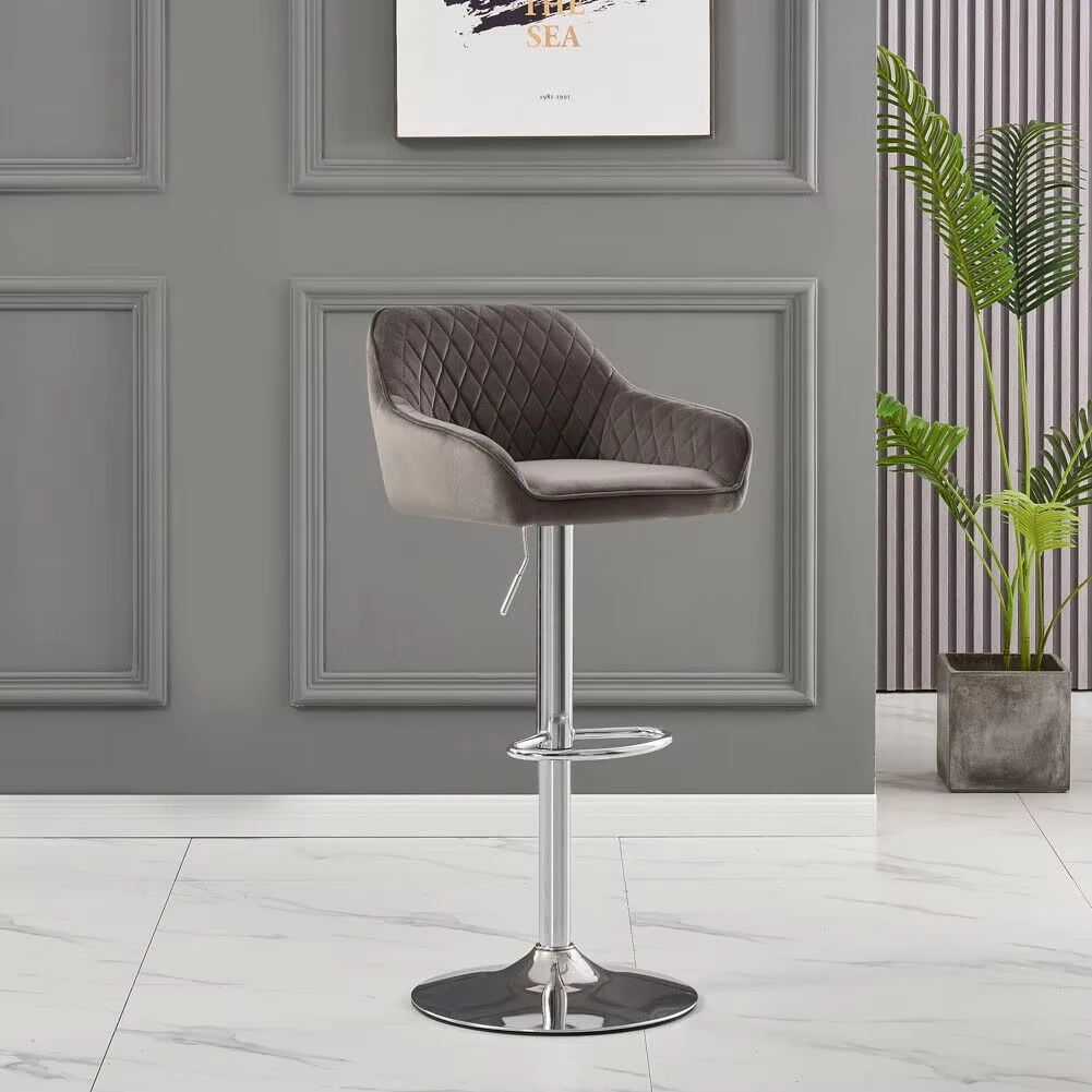 STA-02 Customized Color Bar Stools Adjustable Metal Velvet Backrest Luxury Kitchen Fabric Swivel Bar Chairs
