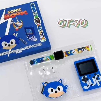 Sonic the Hedgehog 4-in-1 Gift Set: Wireless Earbuds + Smart Watch + SUP Game Console + Case - GT70 Kids Electronics Gift Box