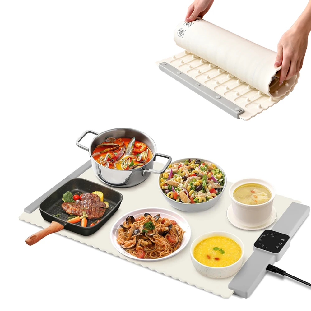 2024 New Foldable Silicone Food Warming Tray Silicone Electric Heating