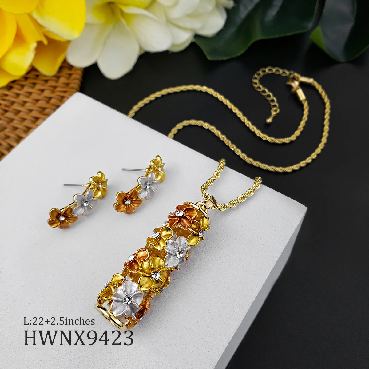 Gold Hoop Earrings Hawaiian Set 