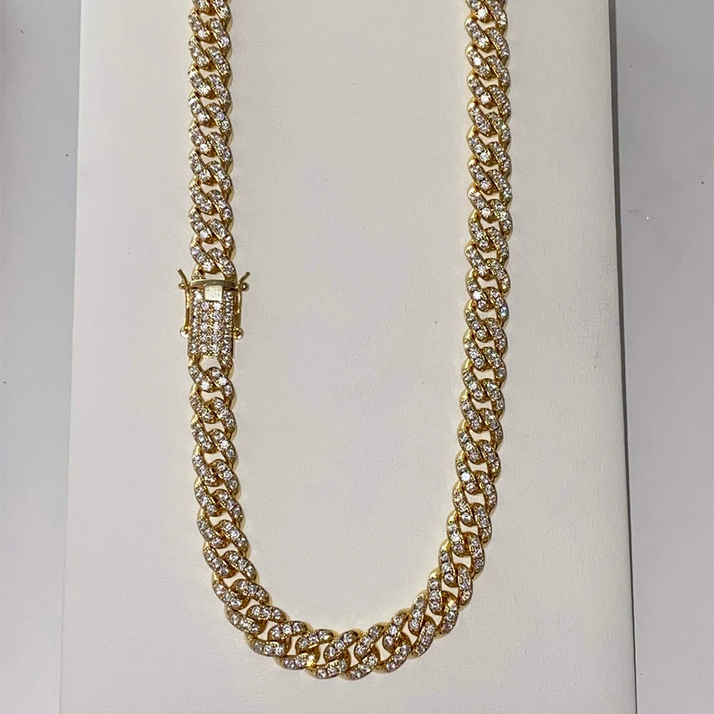 10mm Gold Silver Choker Necklace Iced Out Diamond Bling Hip Hop Wholesale Miami Cuban Link Chain For Men