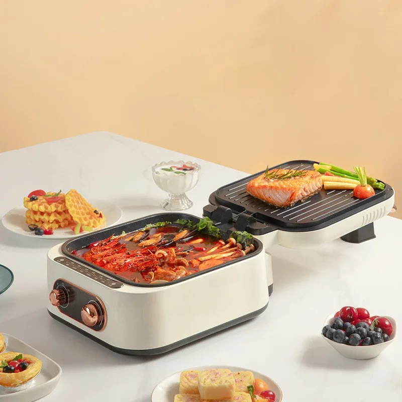 3-In-1 Multi-Function Electric Grill for Household Electric Hot Pot, Barbecue, Shabu-shabu, Pancake Pizza Crepe Maker, 180° Open