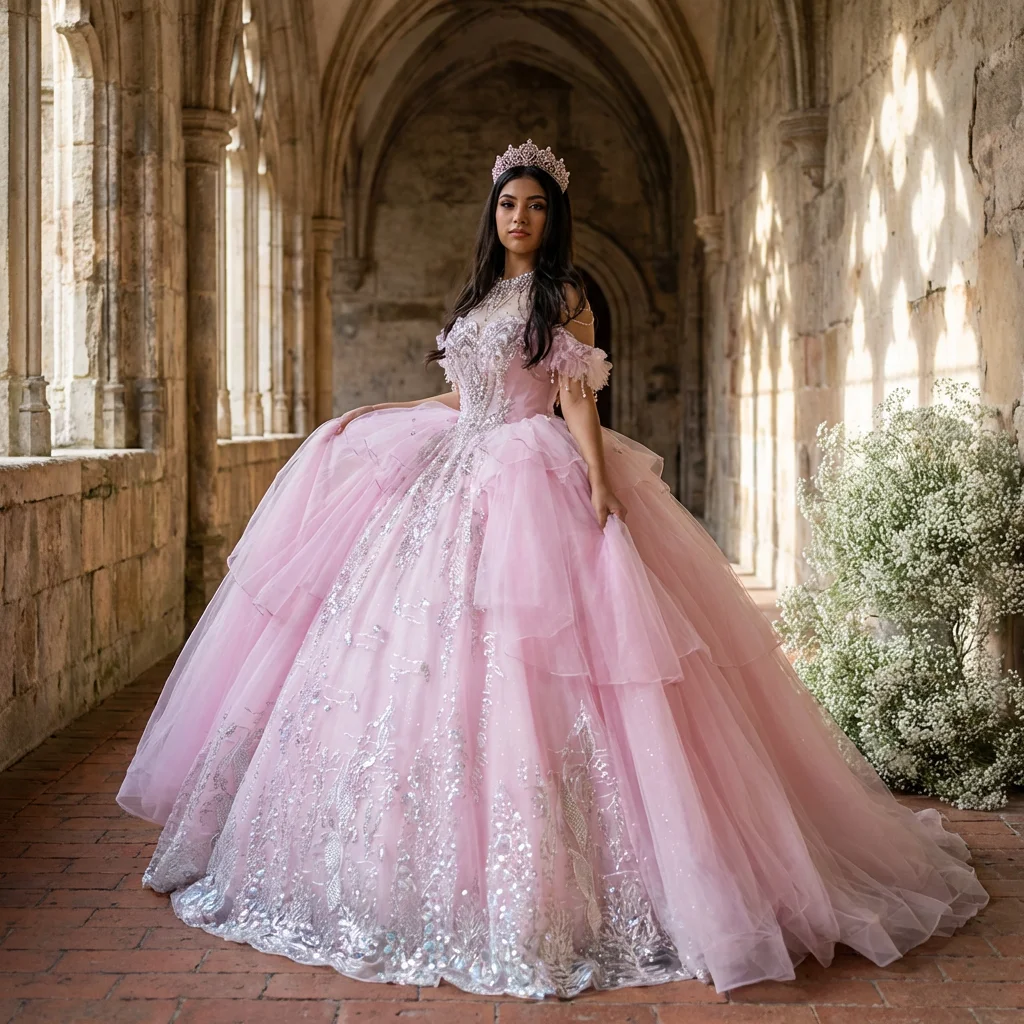 open lace back dress Dancing Queen 5034 Long Quinceanera Dress Pink / 3XLarge