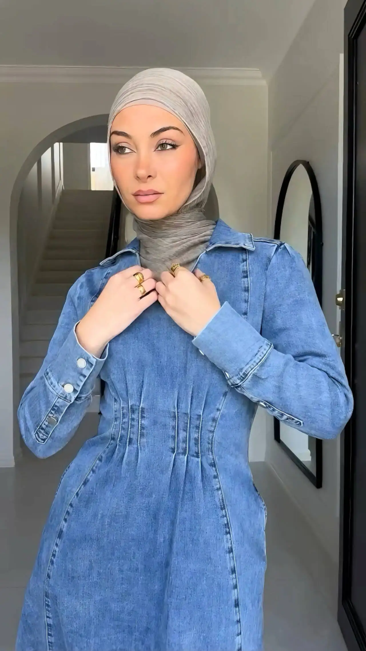 denim muslimah dress Modern Muslim Women's Relaxed Denim Maxi Dress