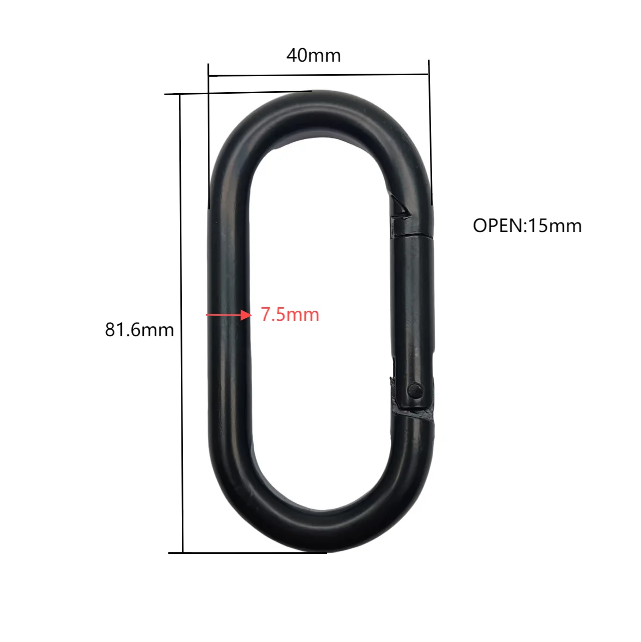 High Quality 40*80MM Steel Snap Hook Straight BlackCarabiner for Climbing