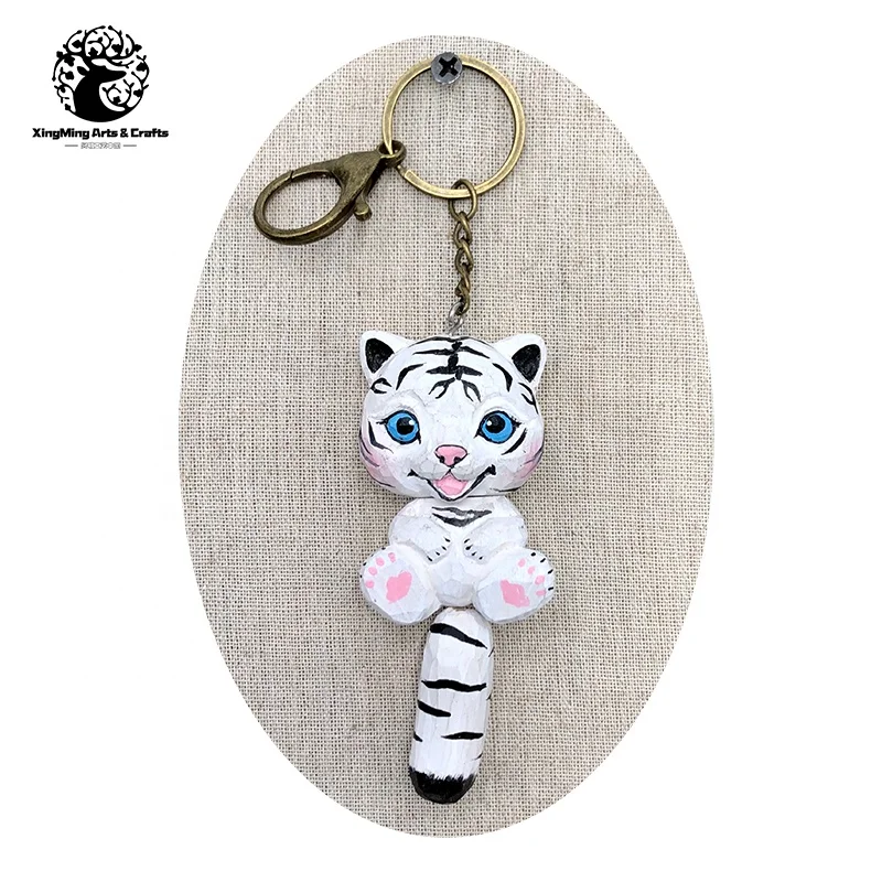 Creative Design Handcarved Wood Keychain Cute Tiger Shape