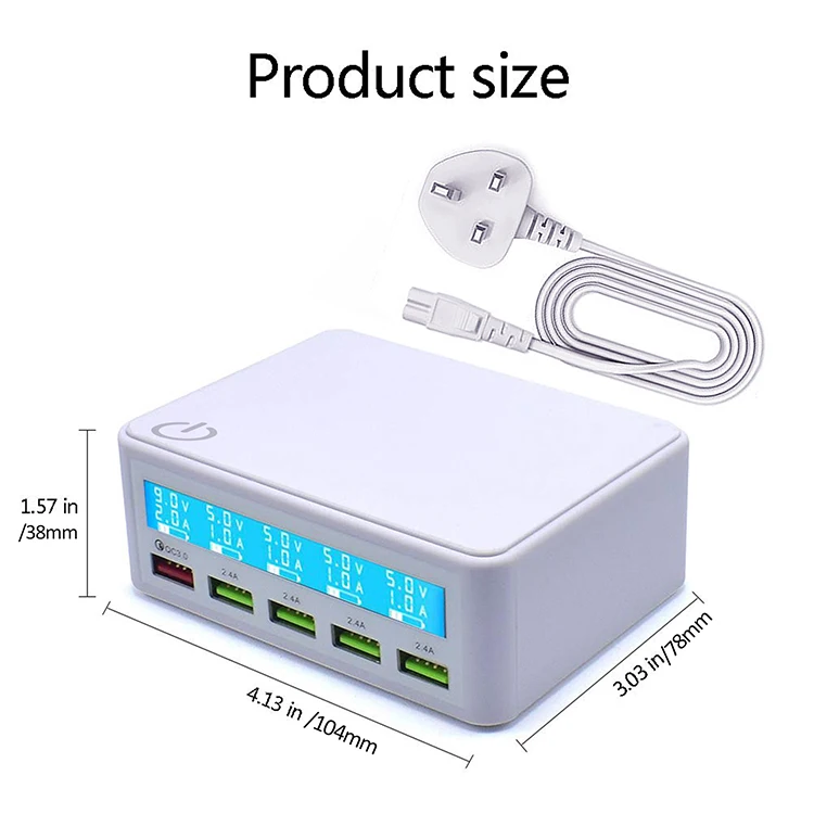 QC 3,0 Высокоскоростная умная зарядка Мульти Usb зарядное устройство 5 портов Usb концентратор с ЖК-дисплеем