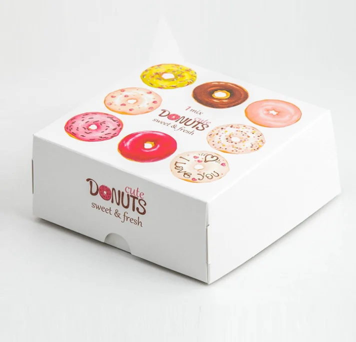 Custom Printing Take Away Paper Packaging Boxes For Donuts, Folding Mini Donuts Packaging Box one or Two donut packaging boxes