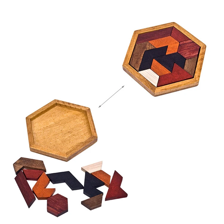 Hexagon Tangram Wooden Puzzle For Children And Adults Wooden Brain ...