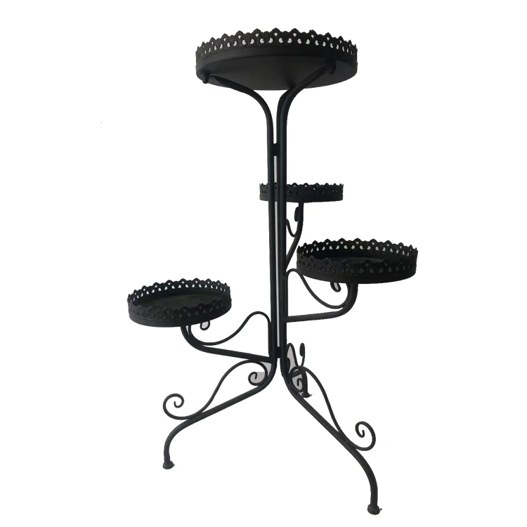 Creative Design Foldable Metal Plant Stand with Tree Shaped 4 Holders Flower Pot Display Rack for Outdoor Garden and Flower Shop