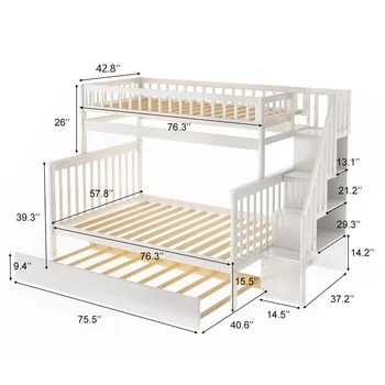 Cheap House Bedroom Furniture Queen Bed Frame Size Children Storage Wood Bunk Bed Three Level Bed