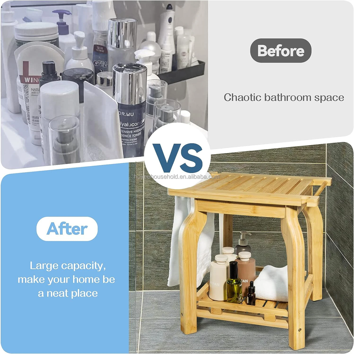 2tier Bamboo Shower Bench For Inside Shower Shaving Legs Waterproof Bathroom Bench Shower Stool