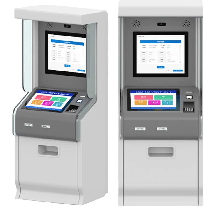 Card Dispenser Coin Change Barcode Scanner Card Payment Kiosk Insurance Bill Payment Kiosk Dual Screen Kiosk with A4 Printer