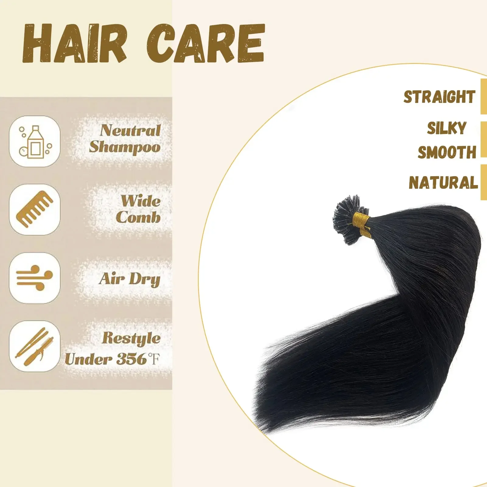 Gerade Keratin U-Tip Remy Echthaar-Extensions 50 Strähnen 50g natürliche Farbe_voghion.com
