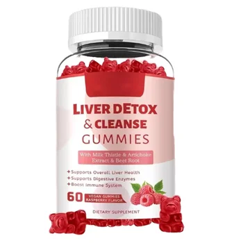 Vegan Gummy Raspberry Flavor 60 Gummies Dietary Supplement Supports Digetive and Boost Immune Liver Detox & Cleanse Gummies