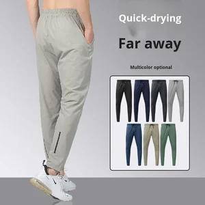 Men's Straight-Leg Quick-Dry Solid Elastic Waist 2-in-1 Design Sports Casual Summer Pants Full Length