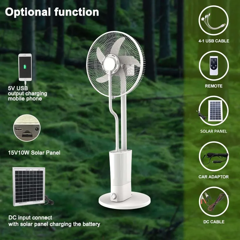 New Arrival 2 in 1 Rechargeable Solar Standing  Water Mist Fan with Remote Humidifier Use