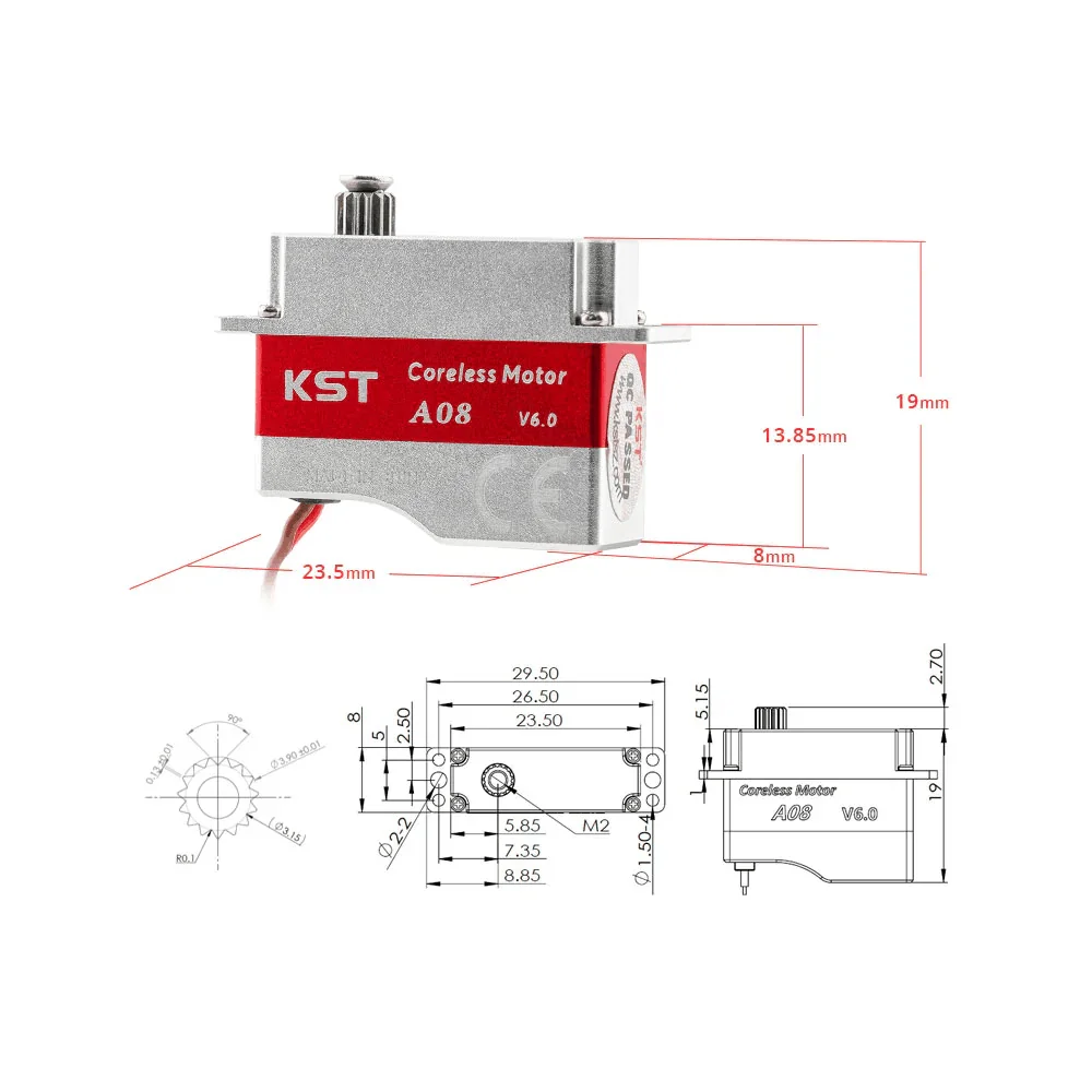 KST A08 V6.0 Coreless Metal Gear HV Micro Servo Higher Precision Hight Torque Programmable for RC Glider DLG F3K F5D UAV Drone