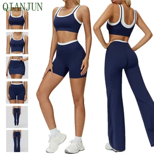 Wholesale Women Breathable Workout Set Wide Shoulder Straps Sports Bra with Chest Pad Set Butt LIfting Flared Leggings Set